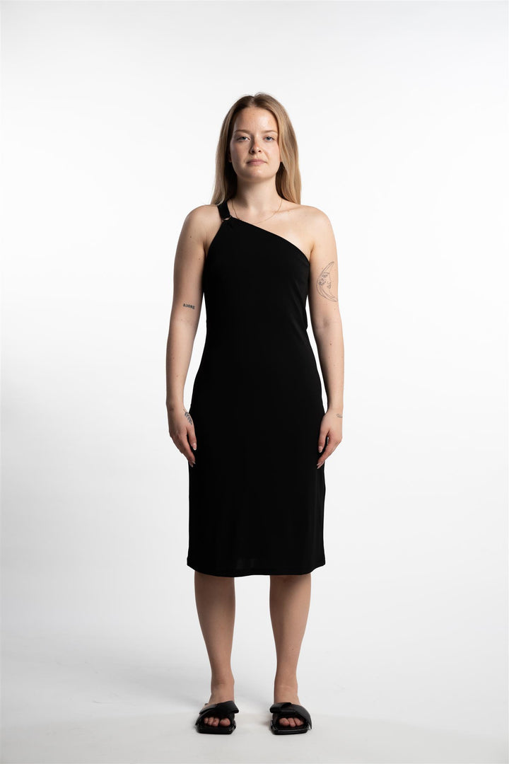 One Shoulder Jersey Dress- Black