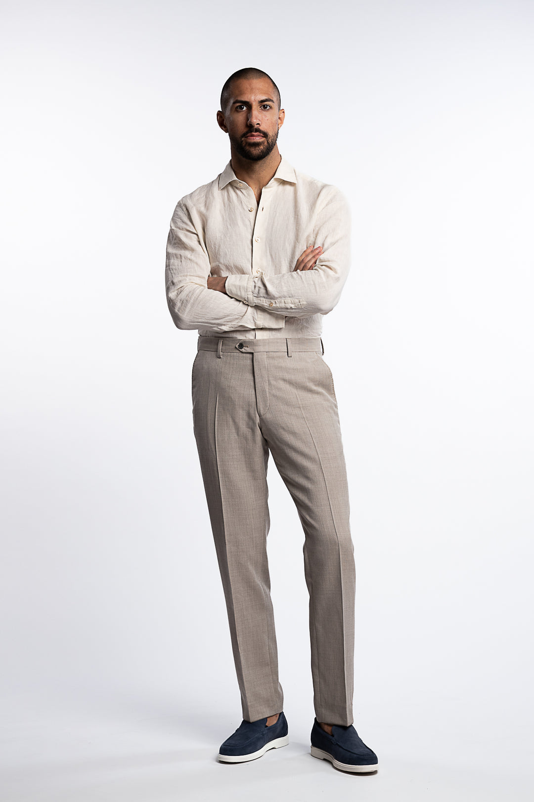 Dandy Slim Fit Structured Wool Trousers Beige