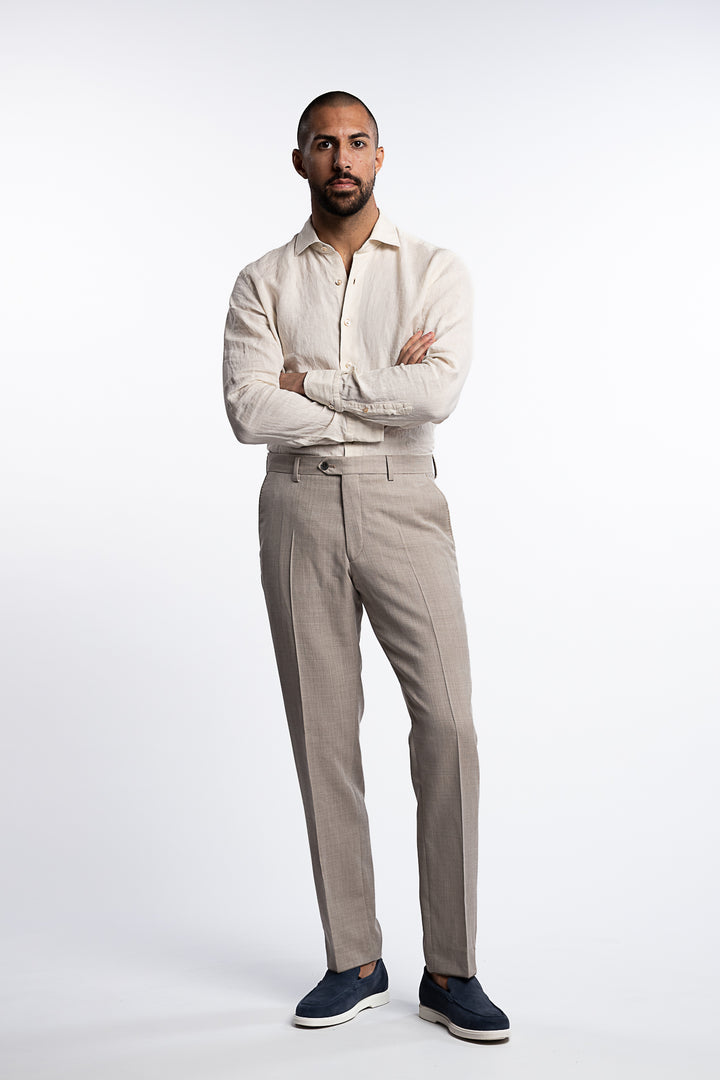 Dandy Slim Fit Structured Wool Trousers Beige