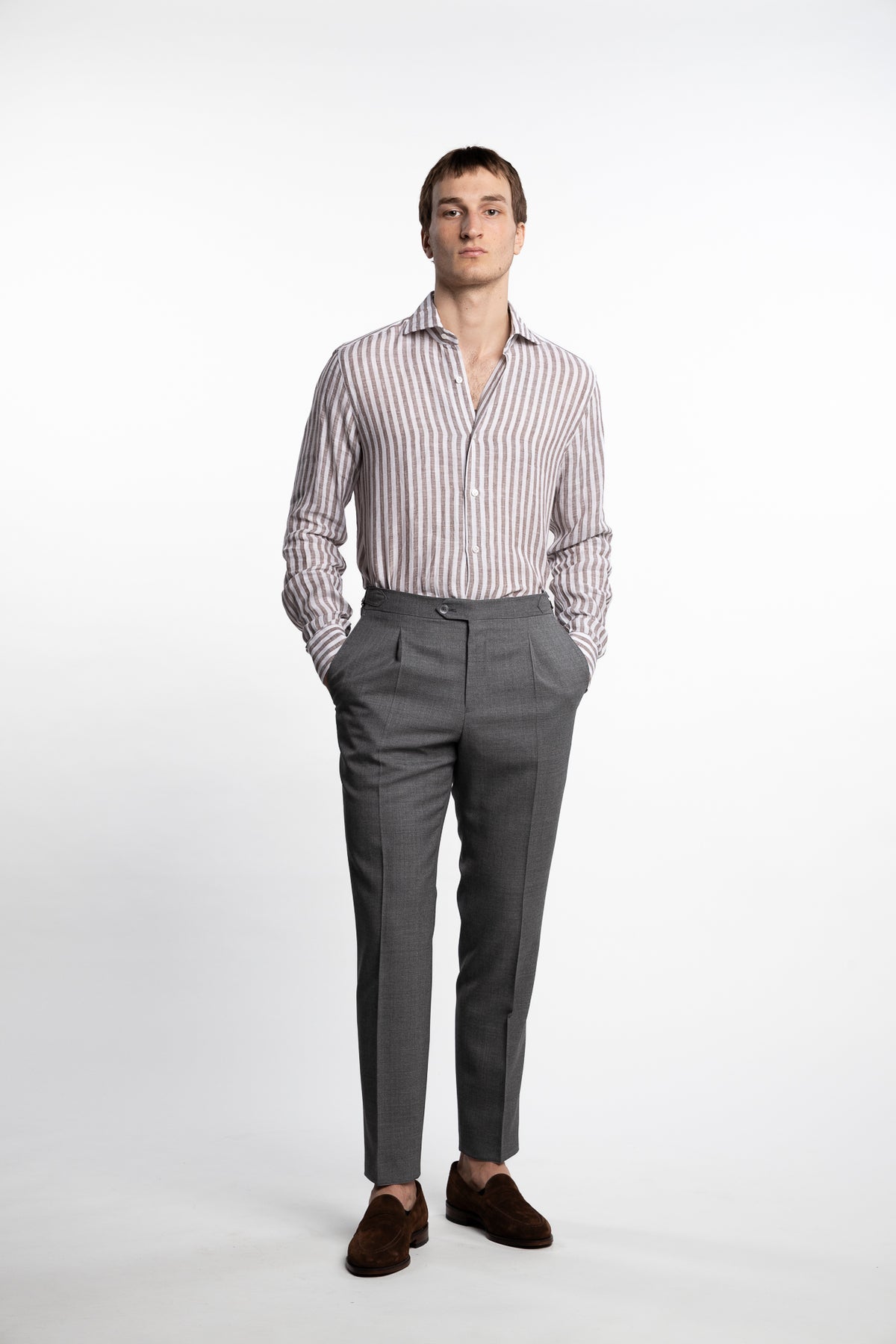 Culto Linen Shirt Brown/White Stripes