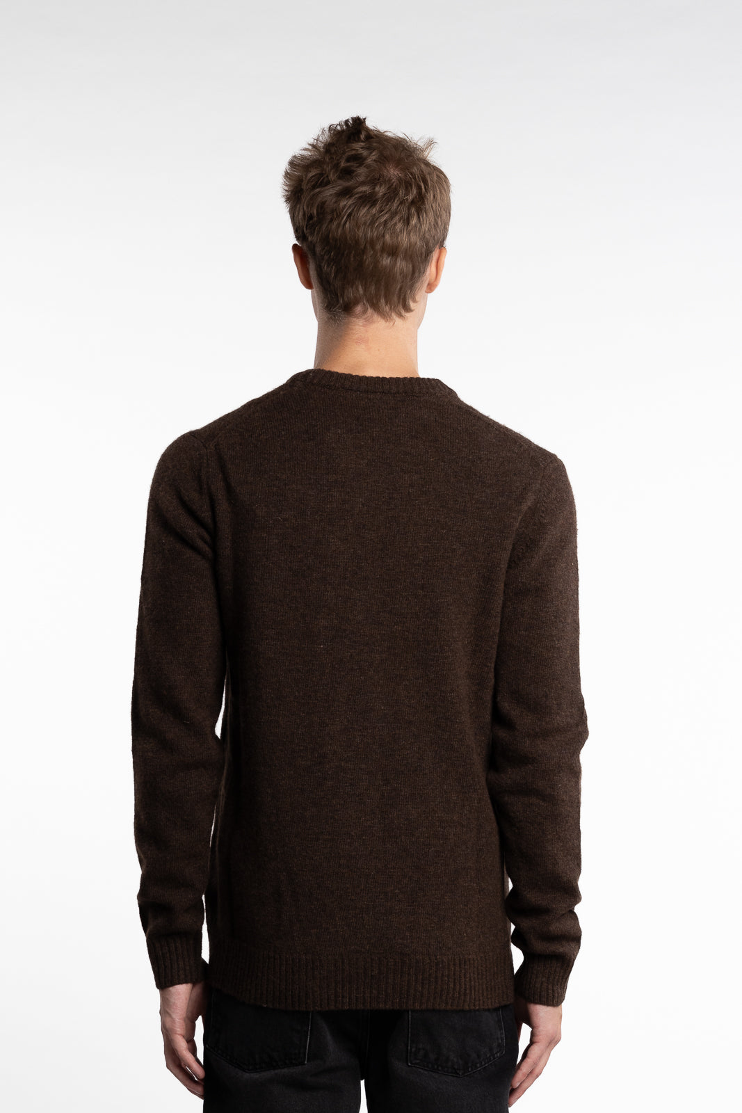 Lambswool O-Neck Knit Dark Brown Melange