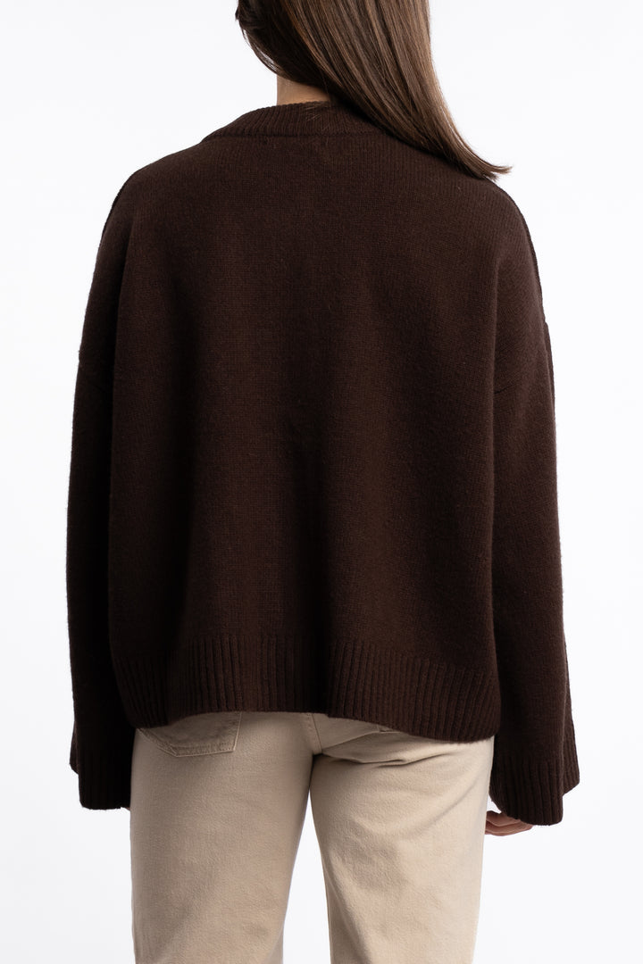W. Wool Wide Cardigan - Dk. Brown