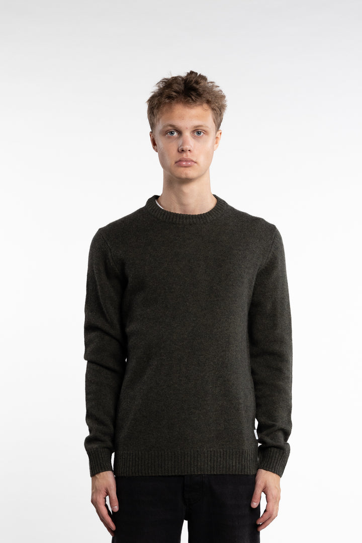 Lambswool O-Neck Knit Army Melange