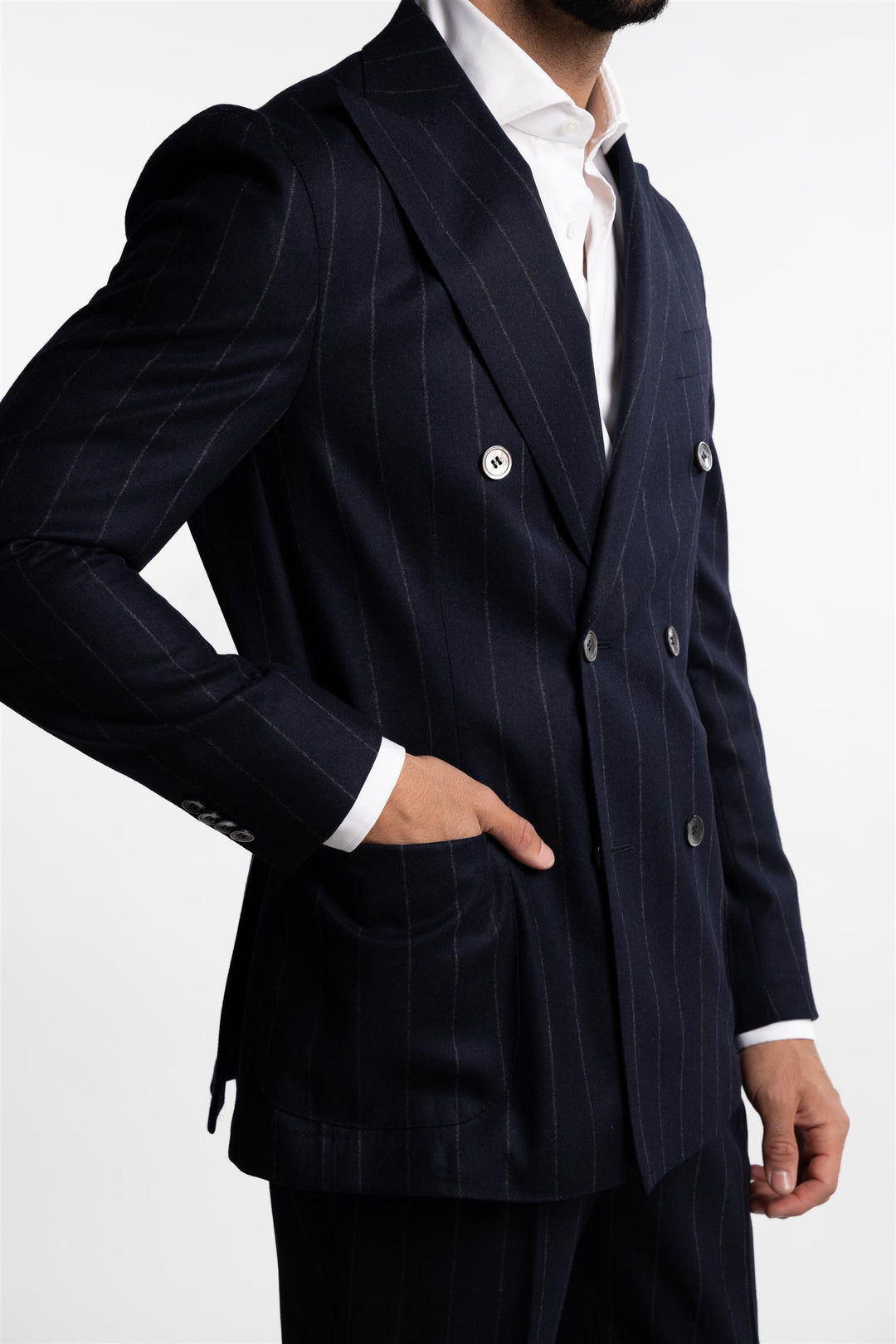 Prato Flannel Trousers Pinstripe Navy