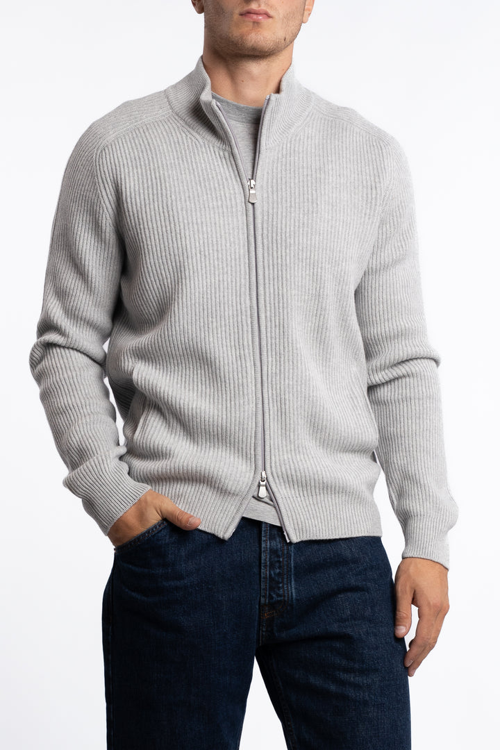 Virgin Wool Ribbed Full-zip Grey
