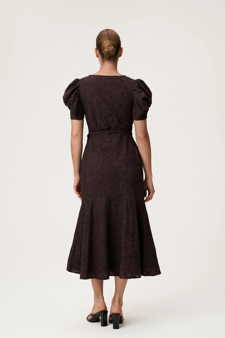 Ferrone Midi Dress- Brown Embroidery