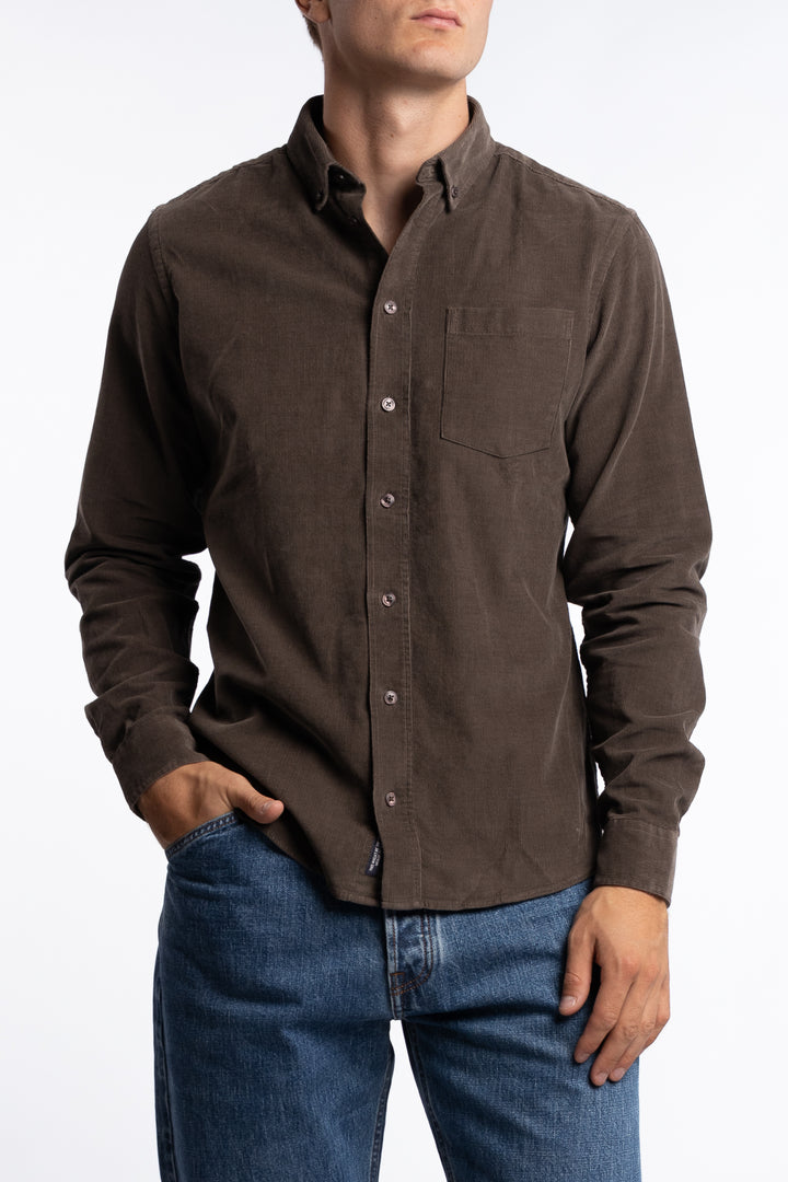 Anton LS BD Baby Cord Shirt Brown