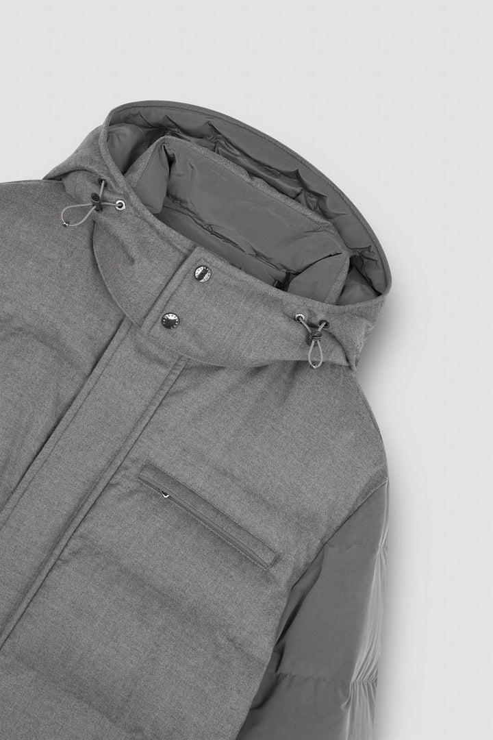 Wool And Silk Puffer Jacket With Contrast Inserts Taupe Suede