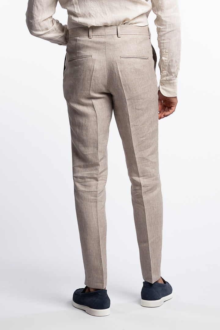 Denz Slim Fit Linen Trousers Trench Beige