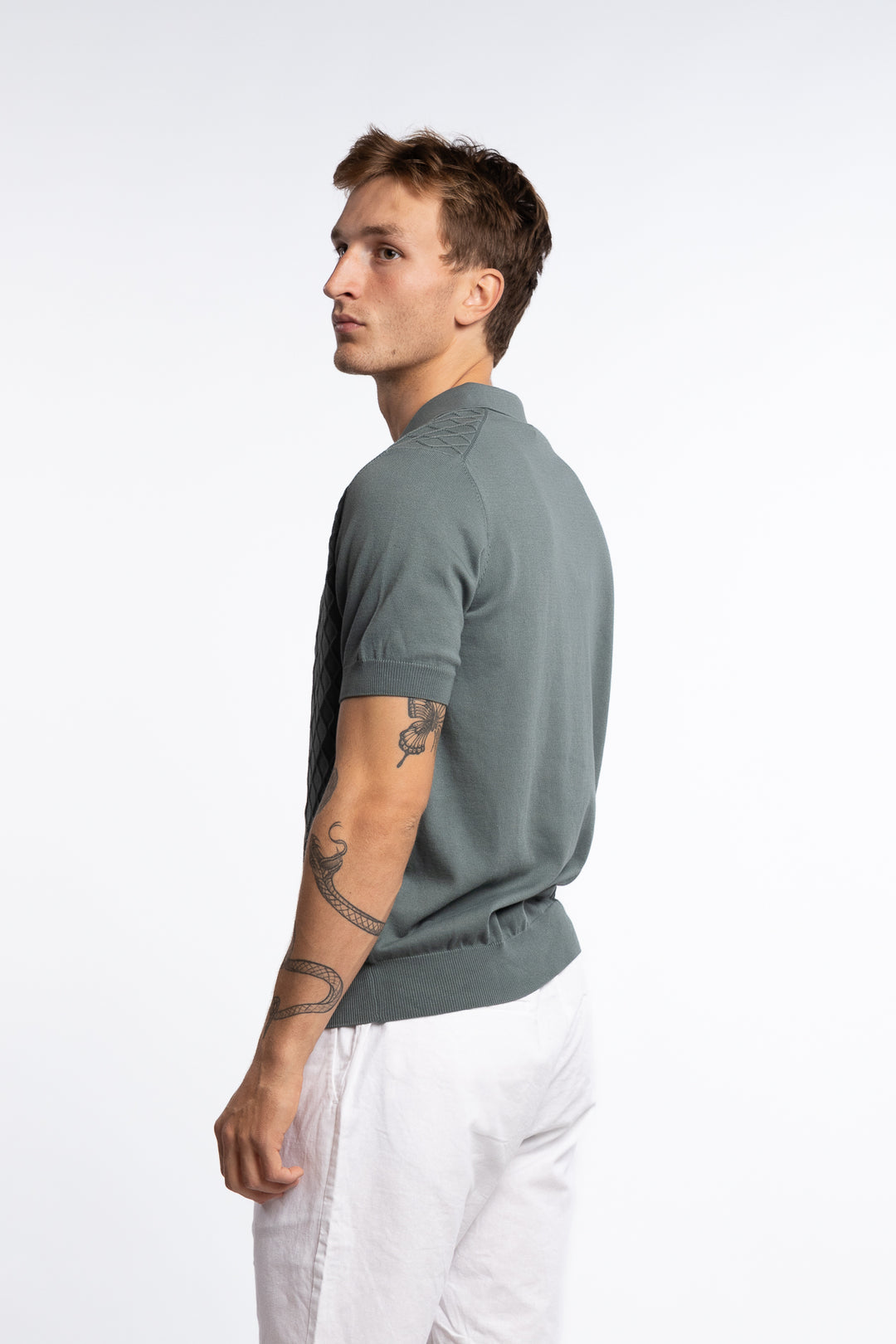Mirza Cableknit Poloshirt Green