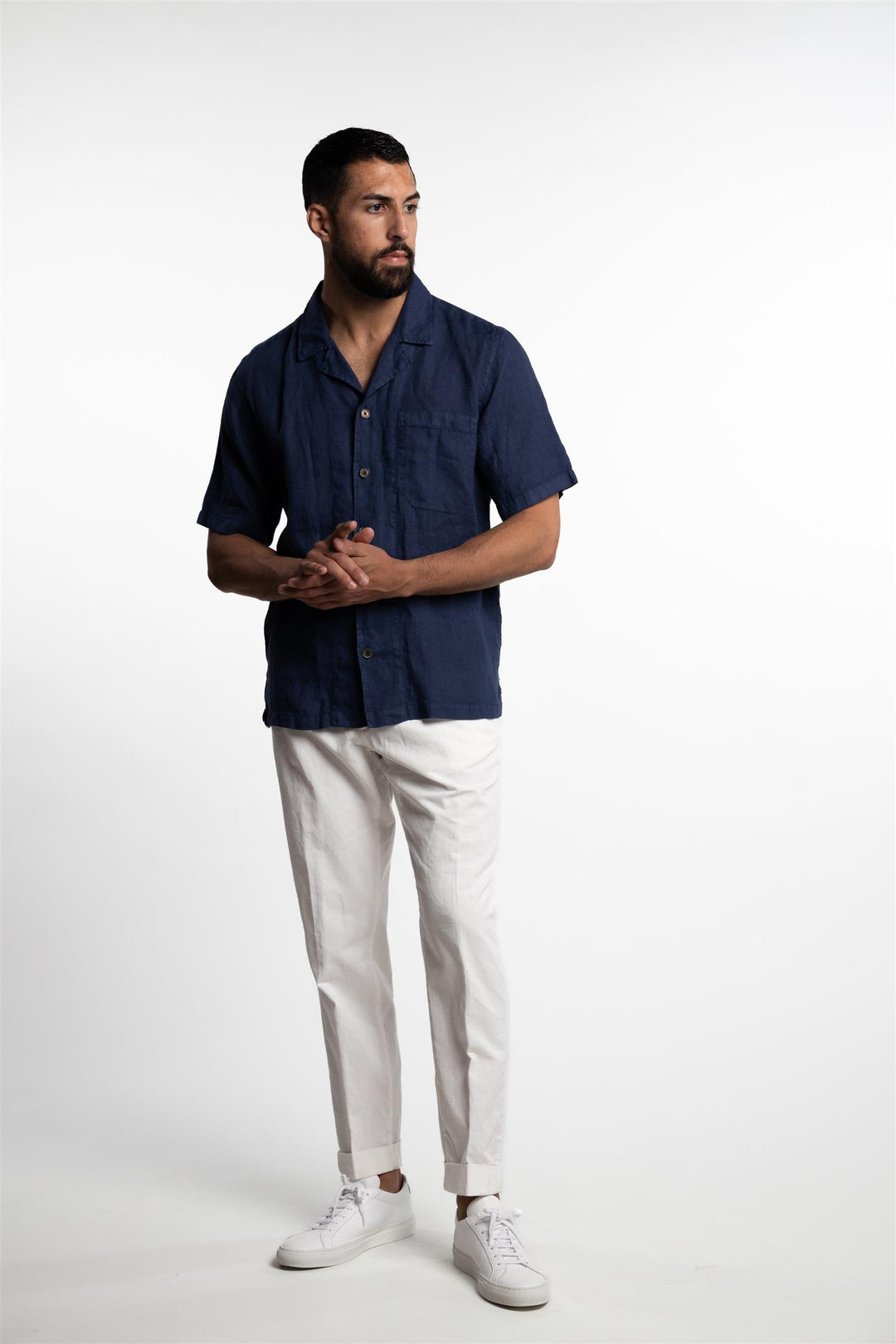 Verona Camp Collar Linen Shirt Navy