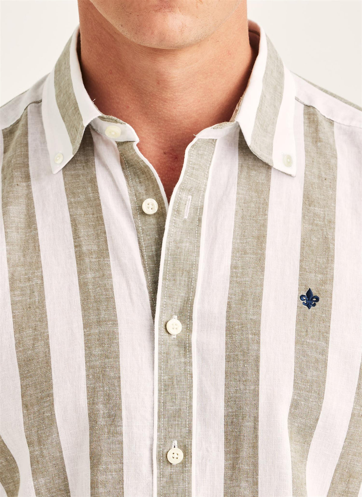 Douglas Classic Fit Linen Shirt Mix Stripe Olive