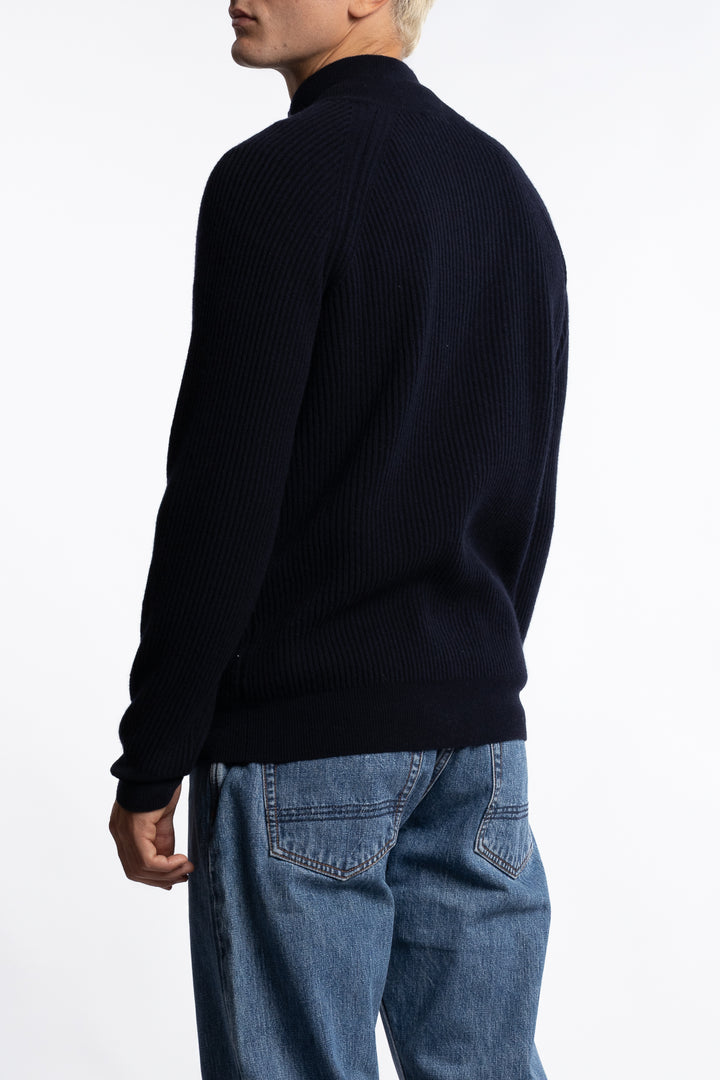 Knitted Full-zip Wool Sweater Navy
