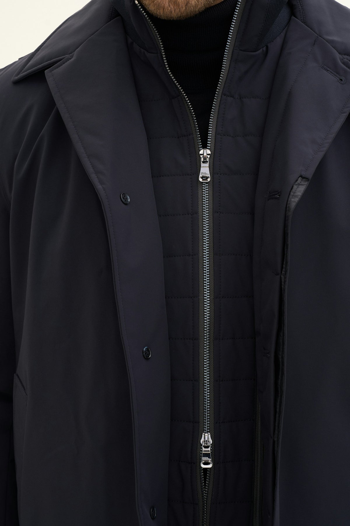 Zipped Padded Car Coat Navy - detalj