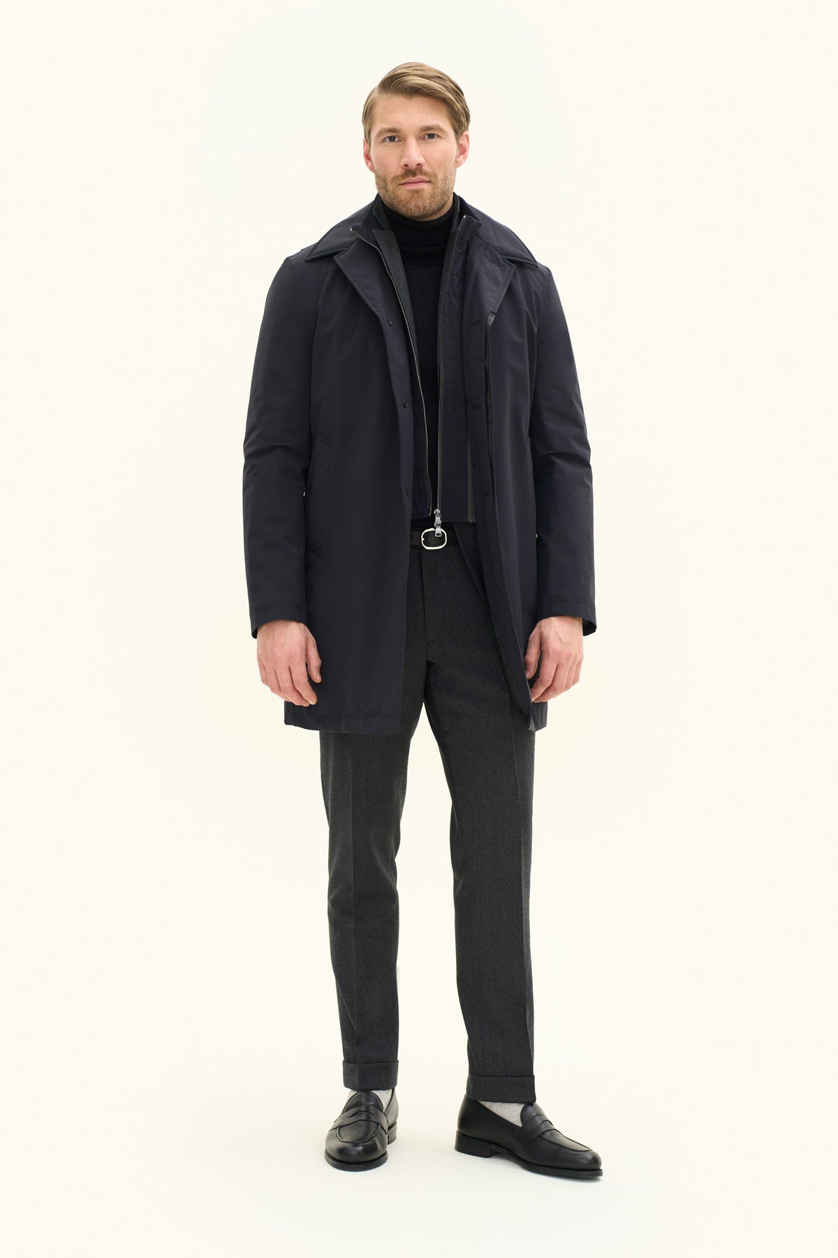 Zipped Padded Car Coat Navy - modellbilde
