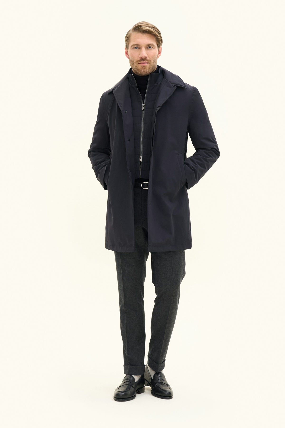 Zipped Padded Car Coat Navy - modellbilde