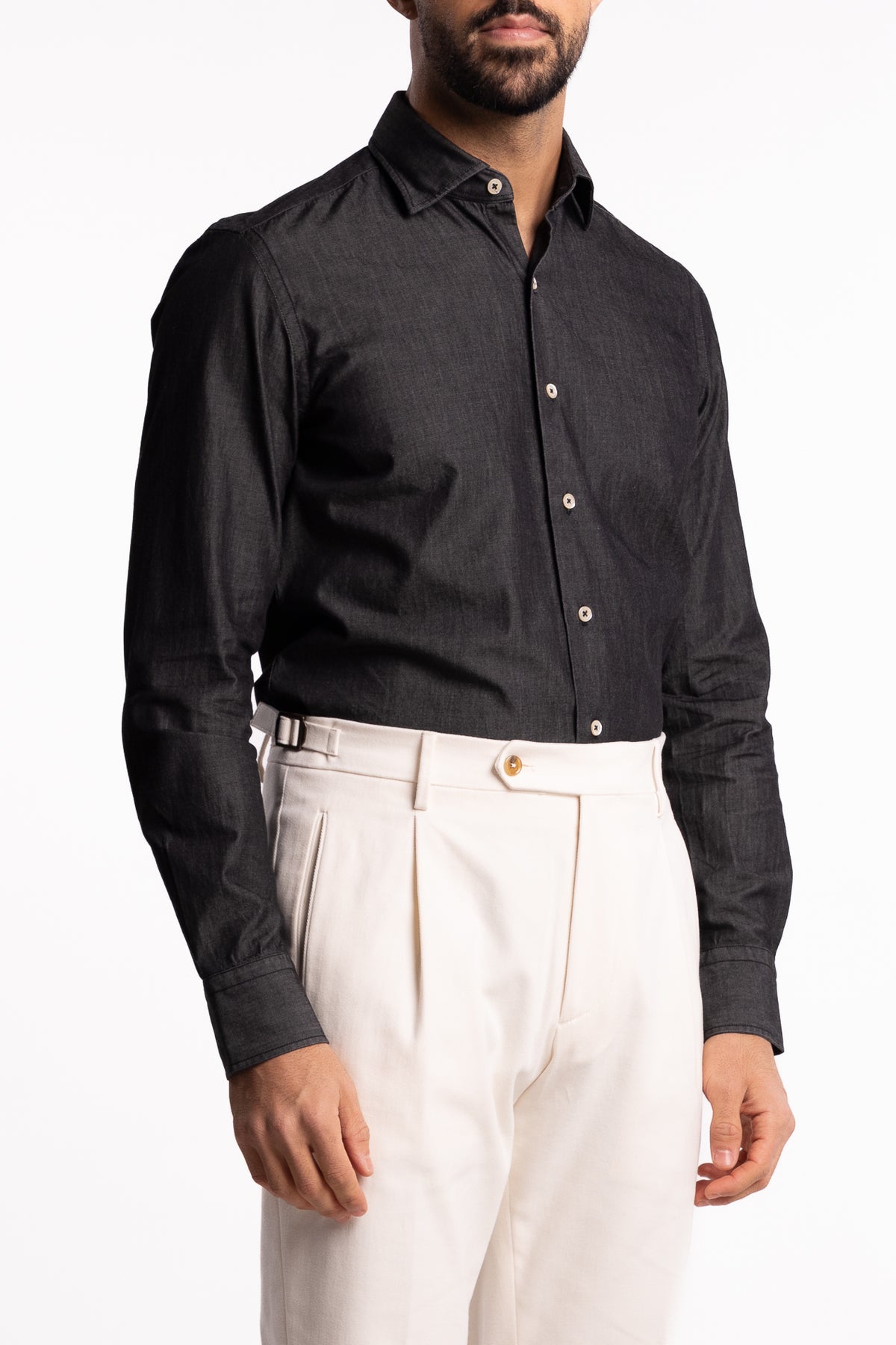 Cotton Chambray Shirt Dark Grey Denim