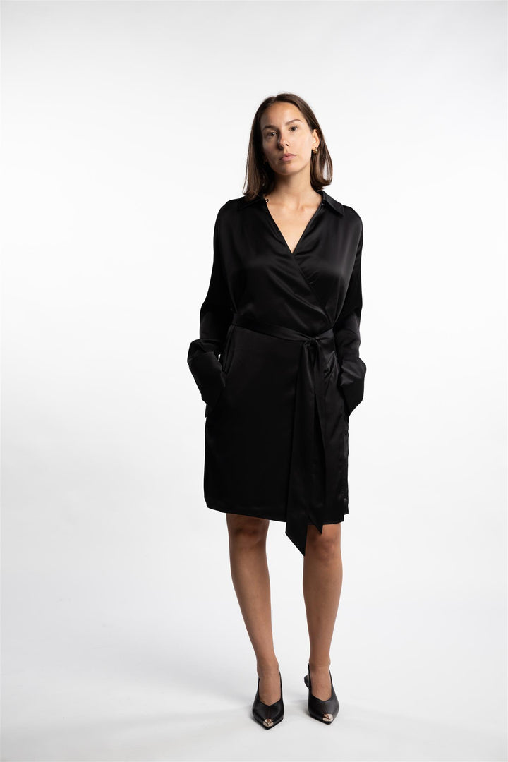 Wrap Shirt Dress- Black