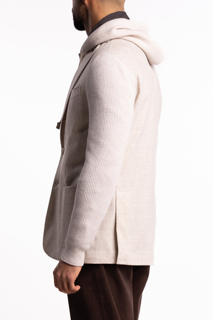 Knitted Hooded Wool Blazer Beige