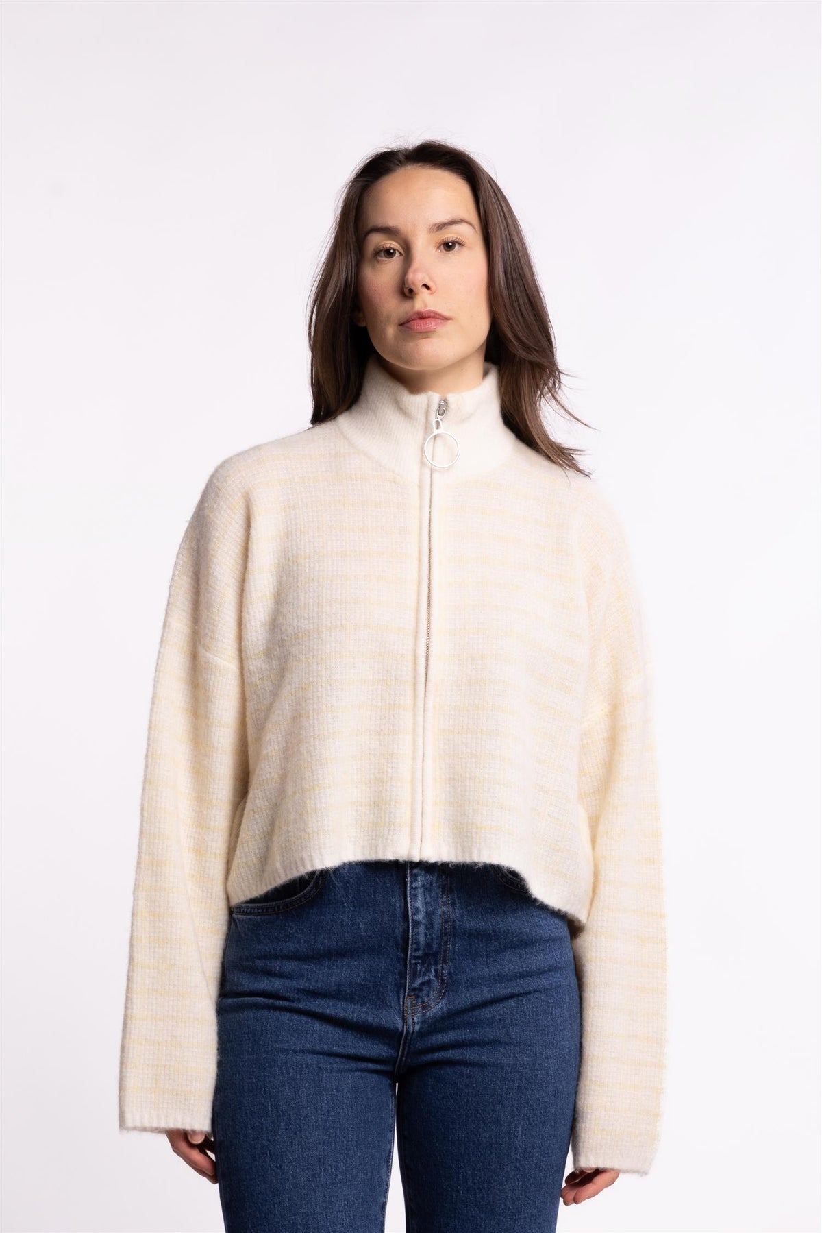 Tine Waflle Check Cardigan- Lt Yellow Mix
