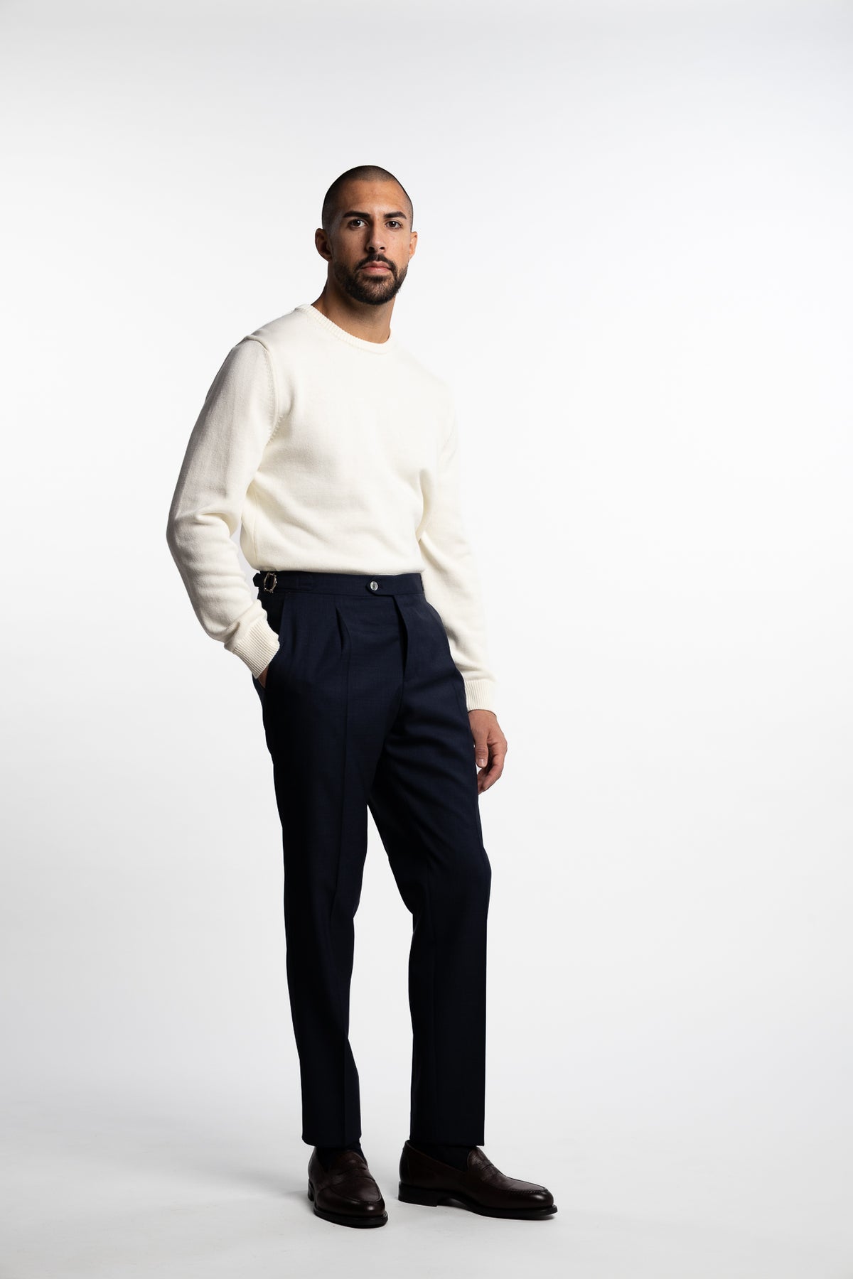 Prato Pleated Wool Trouser Navy