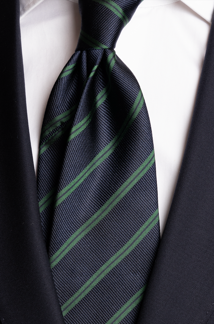 Silk Woven Tie Navy/Green Stripe