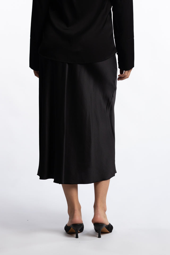 Hana Satin Silk Skirt- Black