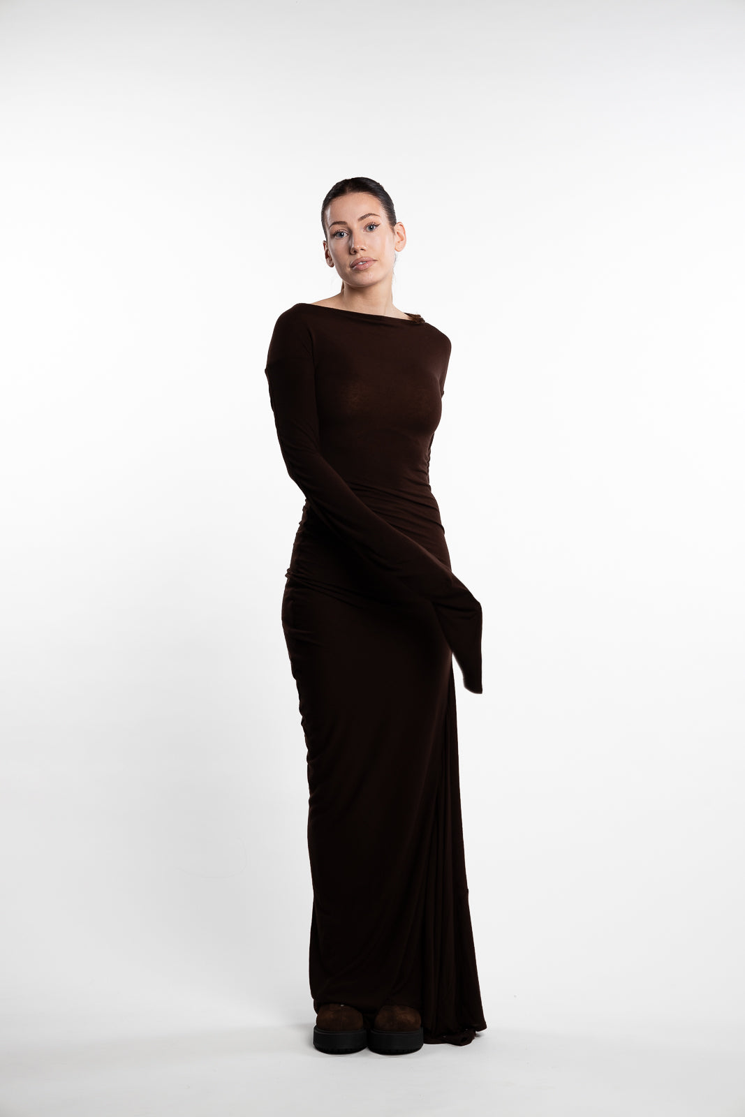 Estella Solid Dress - Dk. Brown