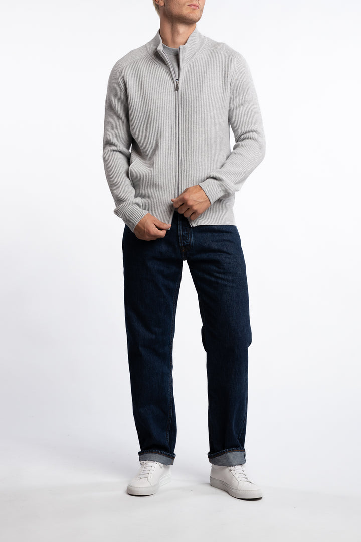 Virgin Wool Ribbed Full-zip Grey