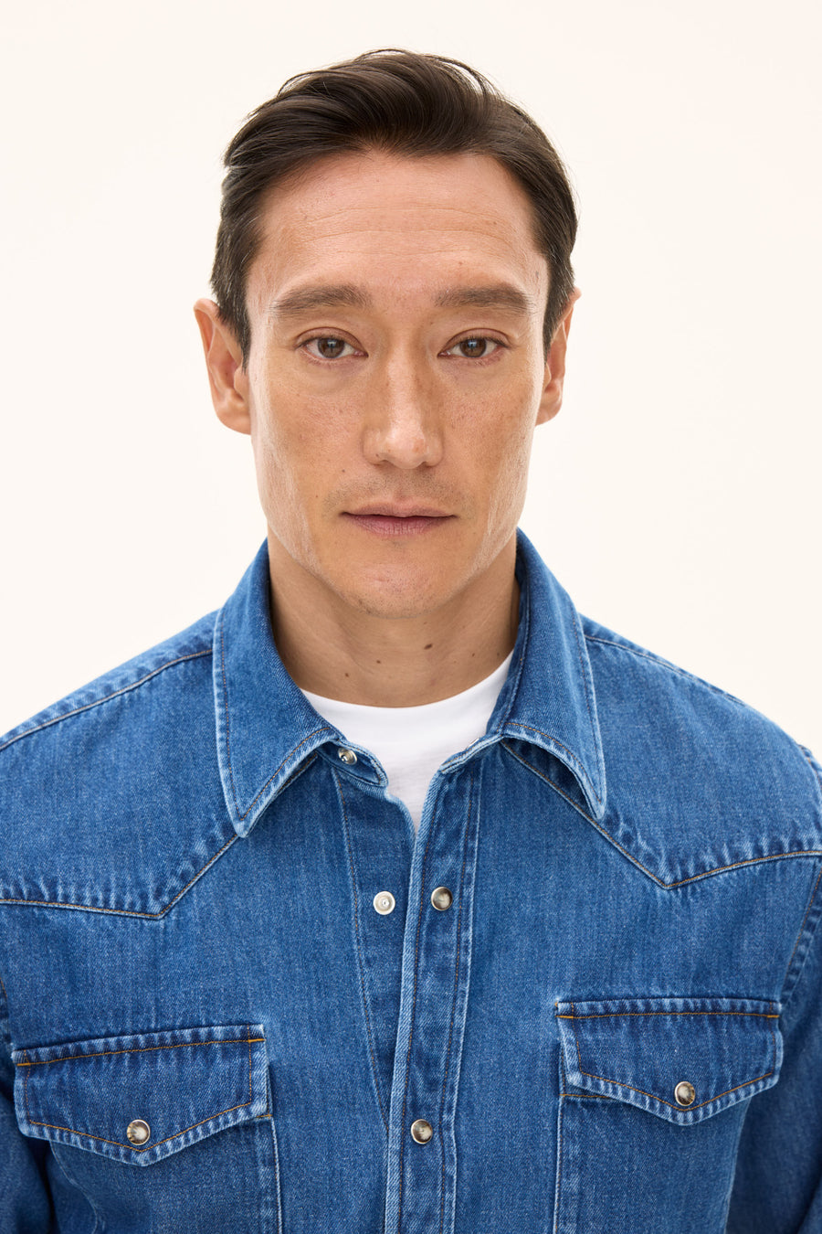 Straight Fit Western Shirt Denim Blue