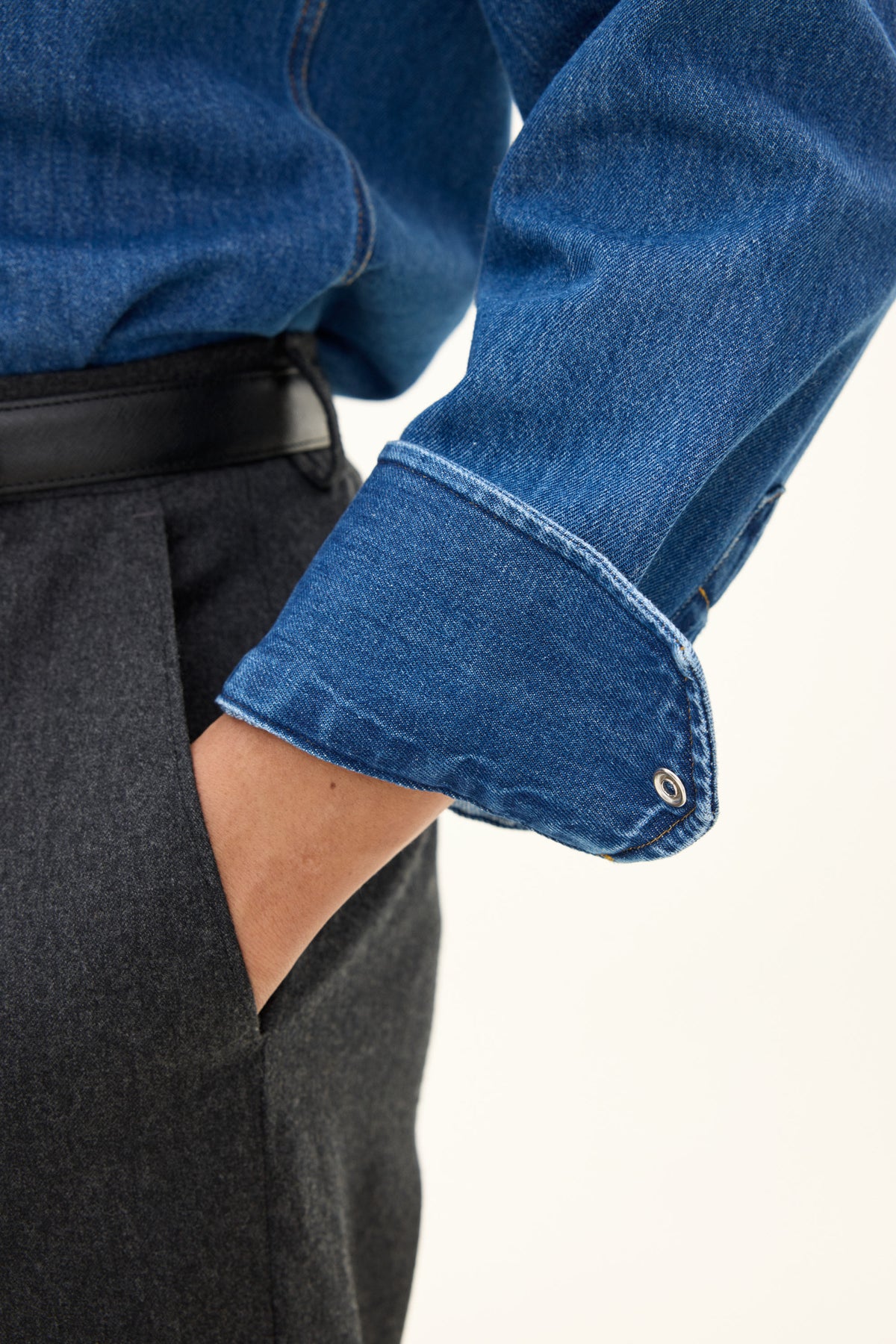 Straight Fit Western Shirt Denim Blue