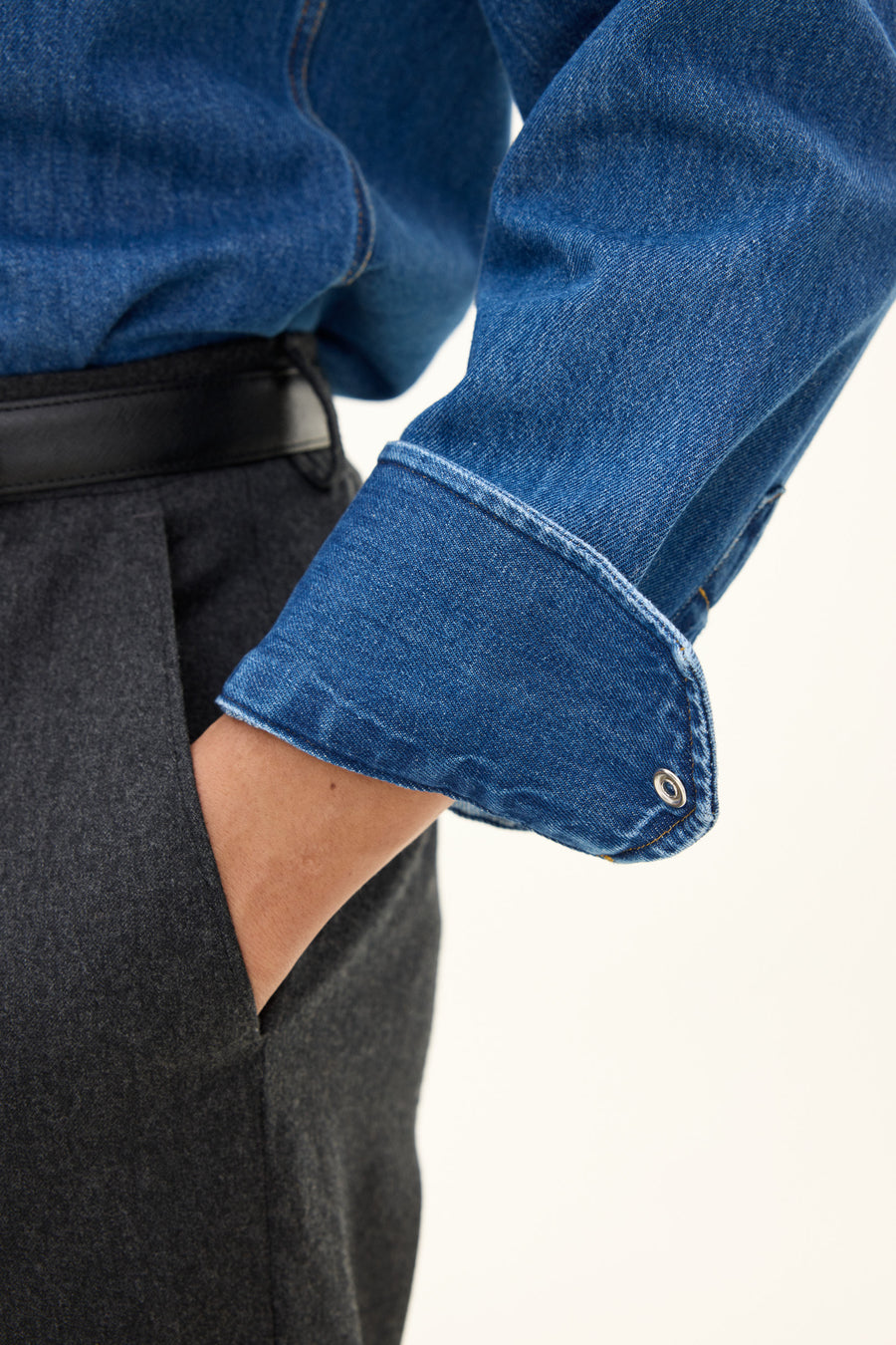 Straight Fit Western Shirt Denim Blue