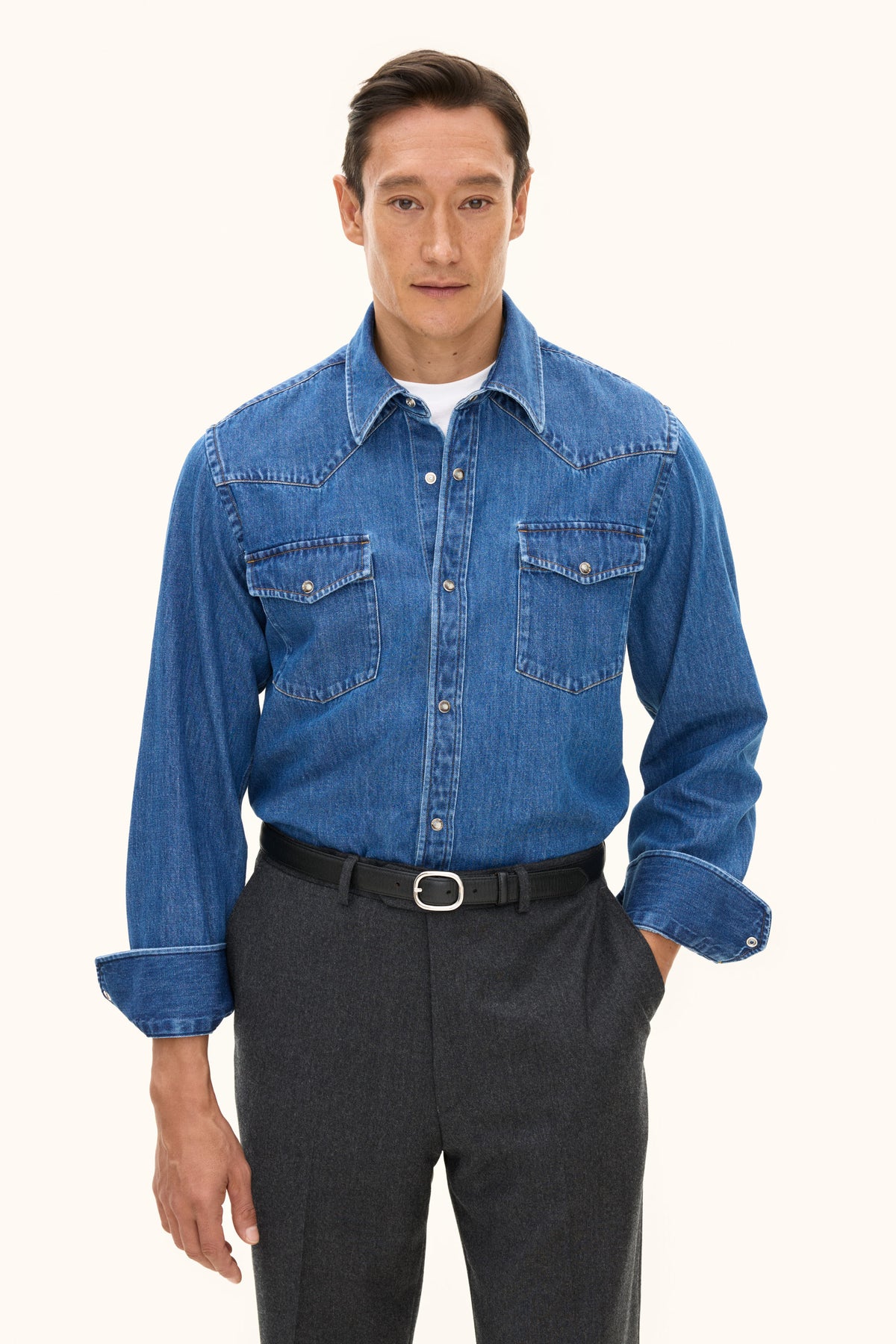 Straight Fit Western Shirt Denim Blue