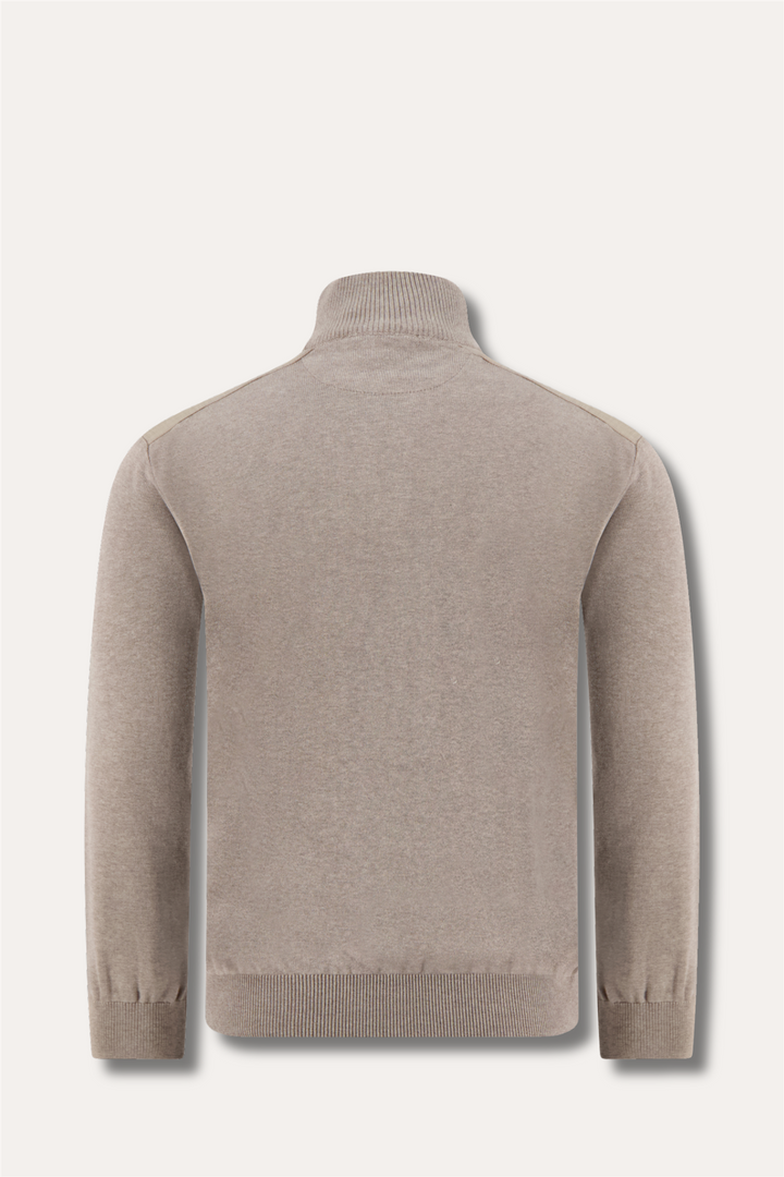 Knitted Silk/Cotton Zipped Sweater Brown