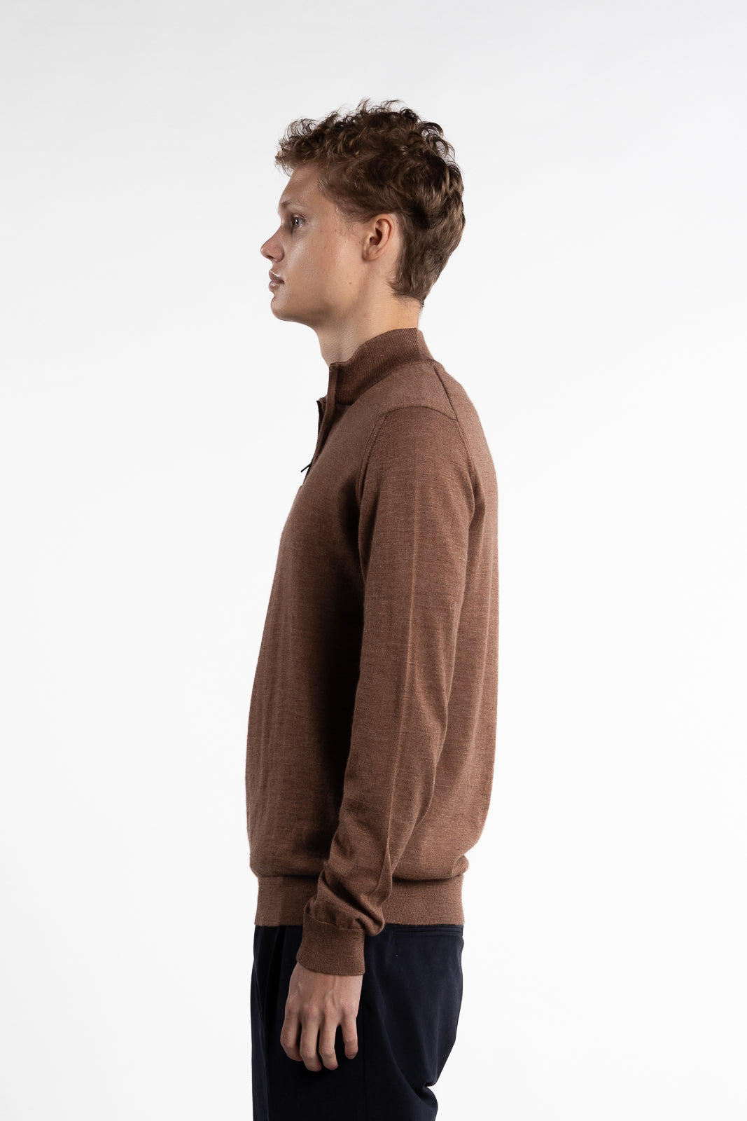 Extrafine Merino Sweater Half Zip Brown