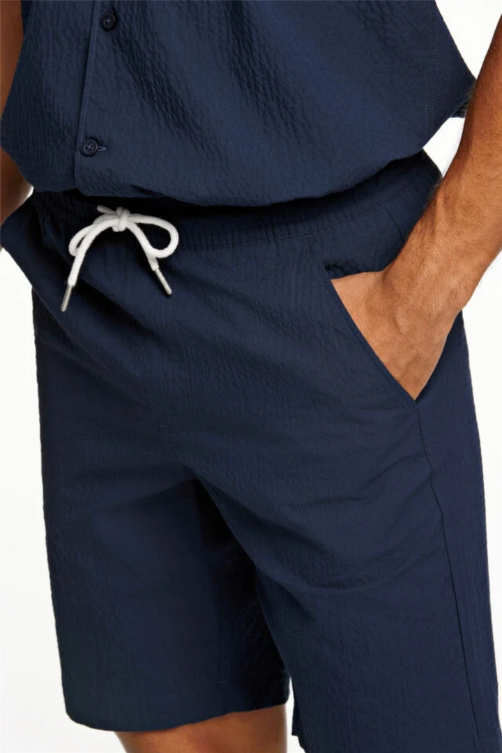 Seersucker Shorts Elasticated Navy