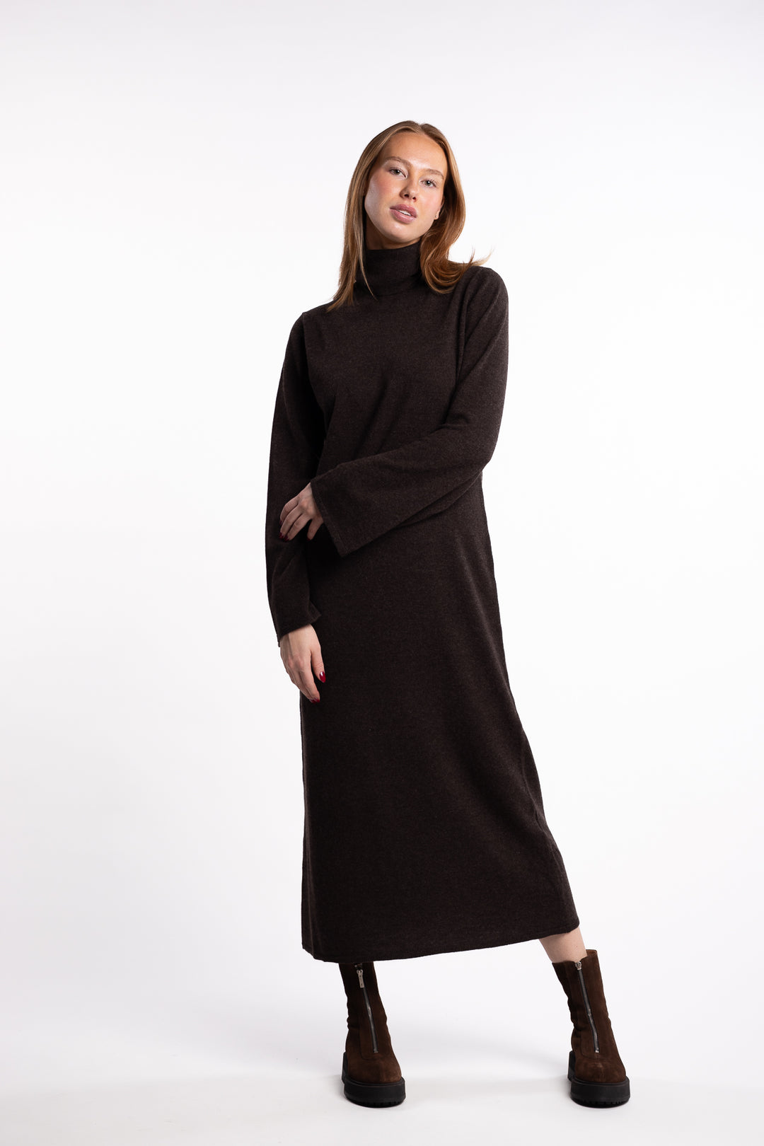 Turtleneck Touloun Maxi Dress- Coffee