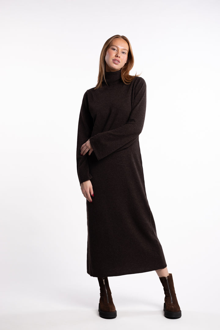 Turtleneck Touloun Maxi Dress- Coffee