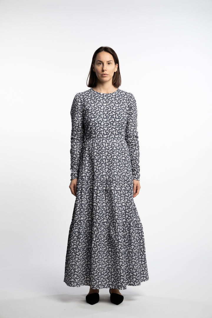 Dora Dress- Navy Rosehip Print