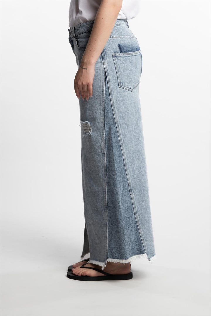 Louisa Long Denim Skirt- Lt. Blue Mix