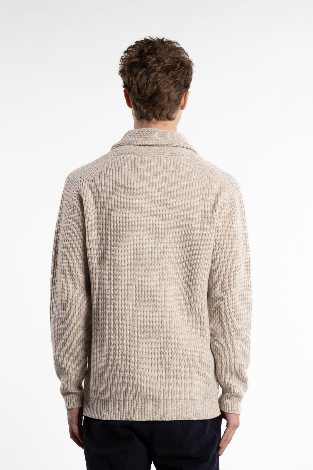 Merino Rib Cardigan Beige Melange