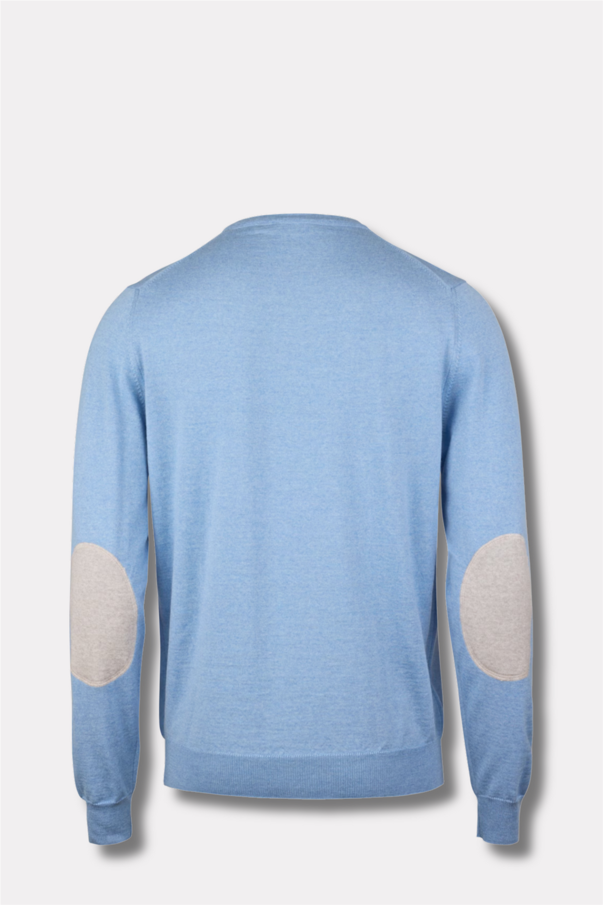 Merino Wool Crew Neck Elbow Patch Light Blue