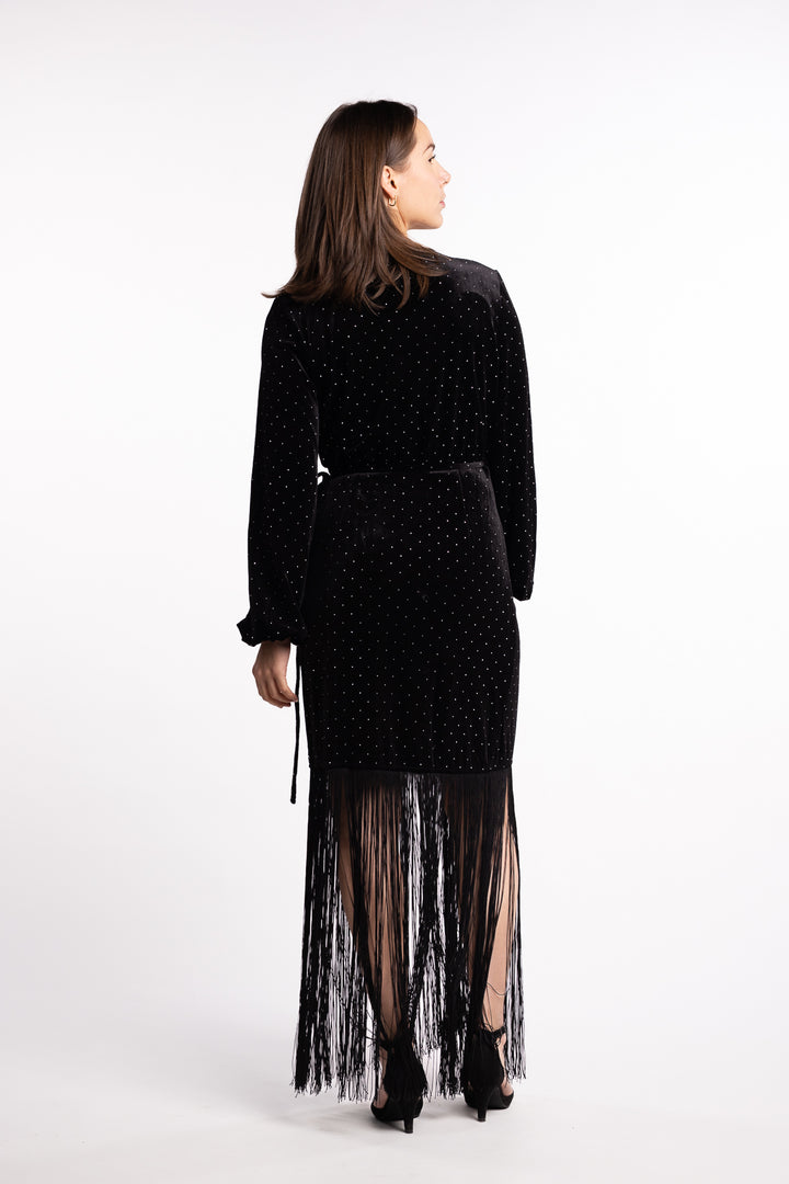 Sine Stud Velour Dress- Black