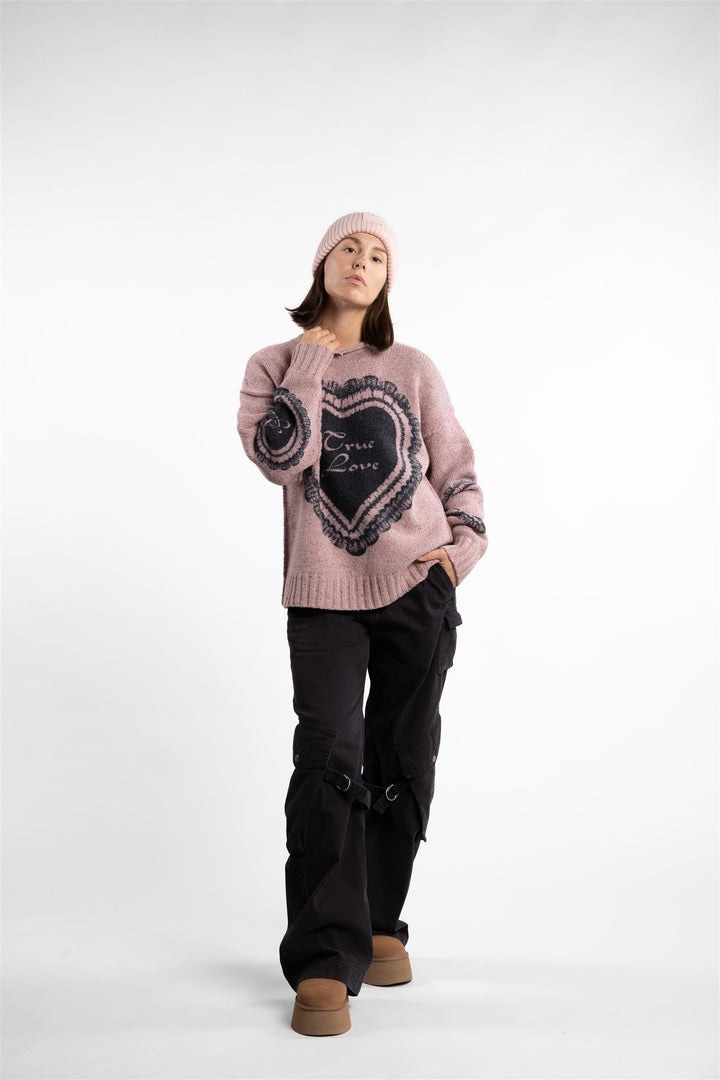 Printed Wool Blend Jumper- Faded Pink