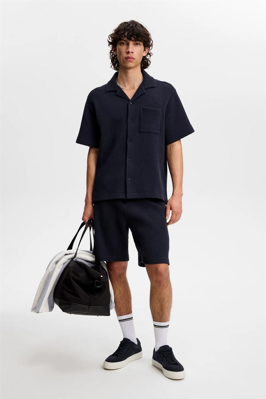 Theron Waffle Shirt Navy