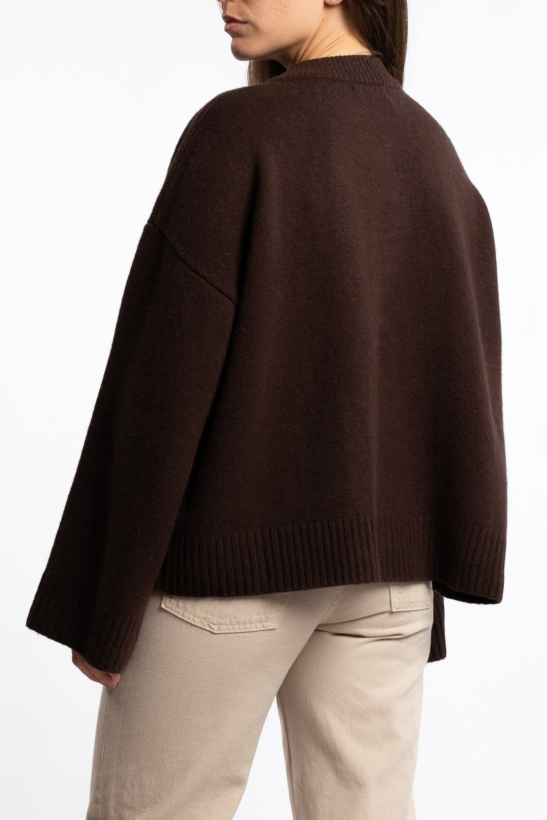 W. Wool Wide Cardigan - Dk. Brown