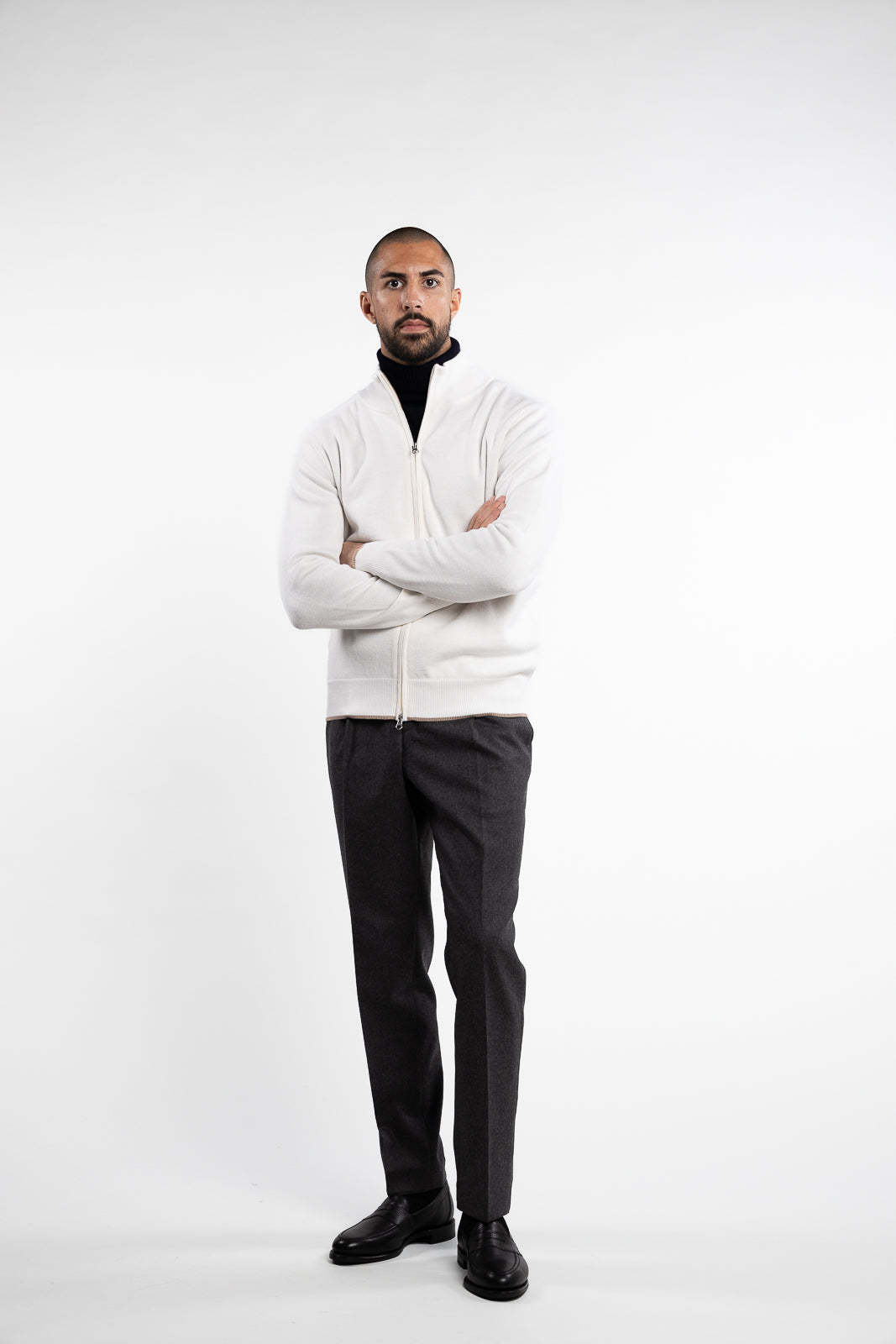 Nate Wool/Cotton Full-Zip Cardigan Off-White