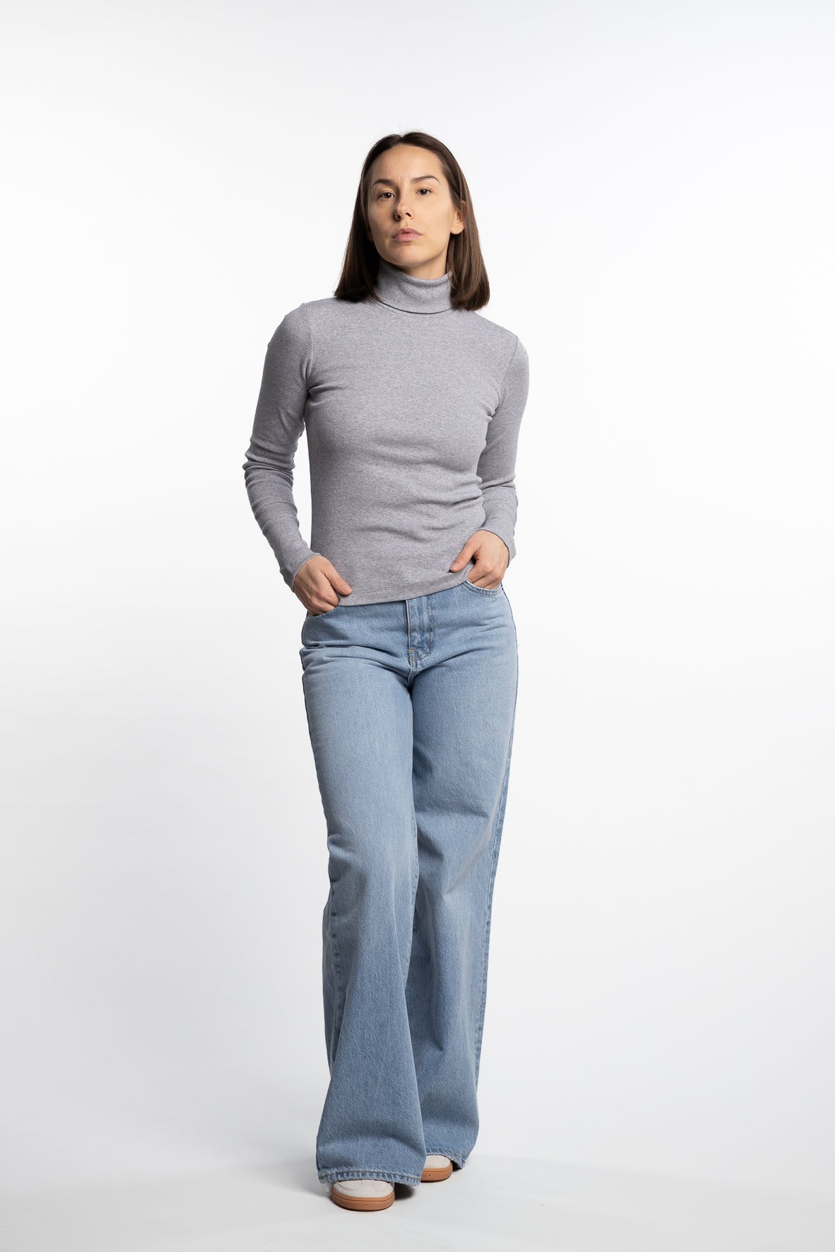 Petra Rib Turtleneck- Light Grey Melange