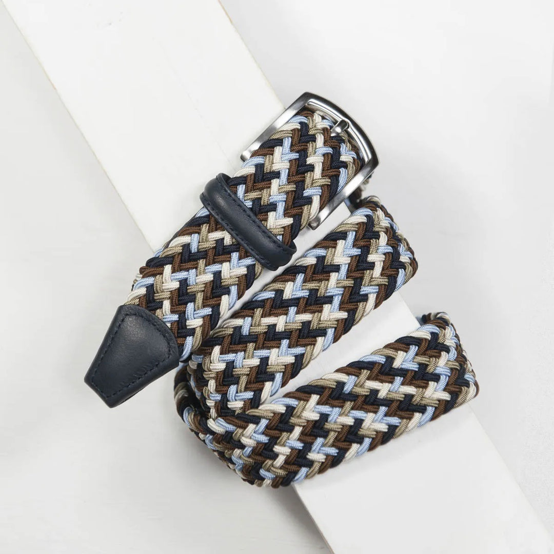 Classic Multi Colour Elastic Woven Belt Navy/Sky/Taupe/Cream 3,5 cm