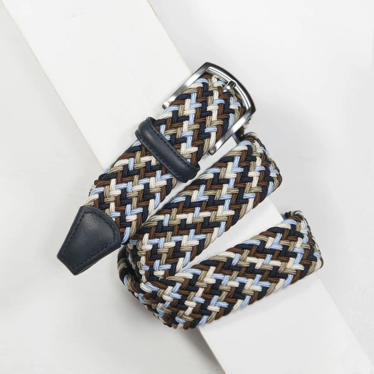 Classic Multi Colour Elastic Woven Belt Navy/Sky/Taupe/Cream 3,5 cm